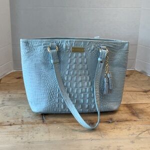 Brahmin Medium Asher light blue Melbourne croc embossed tote with tassels